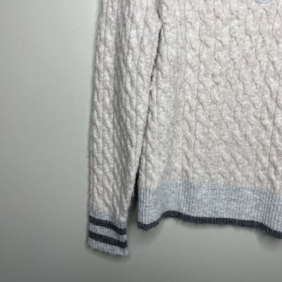 CENTRAL PARK WEST Sweater Women Medium Bobbie Polo Pullover Gray Cable Knit - Picture 6 of 16